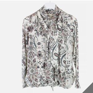 ODD MOLLY Triumph Shirt Blouse Women's MEDIUM Paisley Ruffle Trim Tie-Neck - NWT
